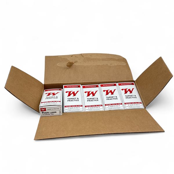 Winchester USA 9 mm 115 Grain FMJ Ammunition, 500 Round Case