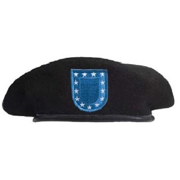 6X Deluxe Canadian Style Ranger Beret Black with Stitched UN Flash Badge  Size 7