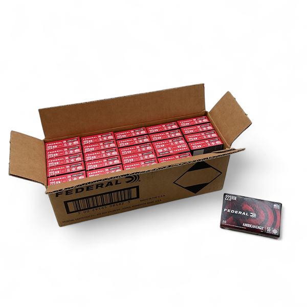 Federal American Eagle 223 Rem 55 Grain FMJ Ammunition, 500 Round Case