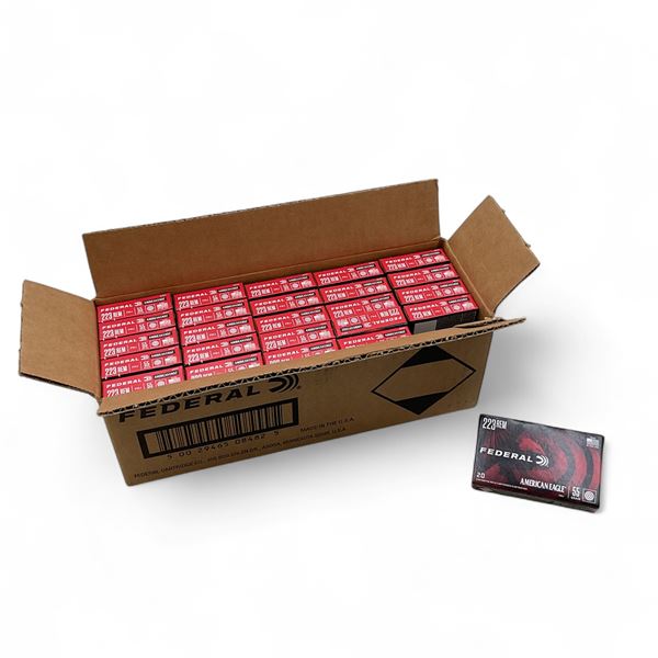 Federal American Eagle 223 Rem 55 Grain FMJ Ammunition, 500 Round Case