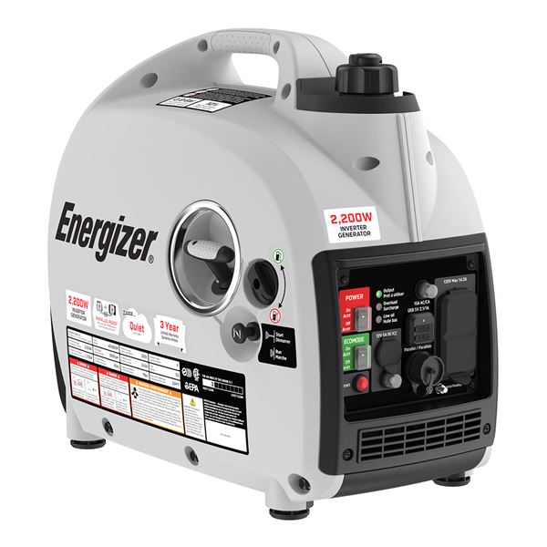 Energizer EZV2200P Inverter Generator, 2200 W, Quiet Running, Parallel Ready, New