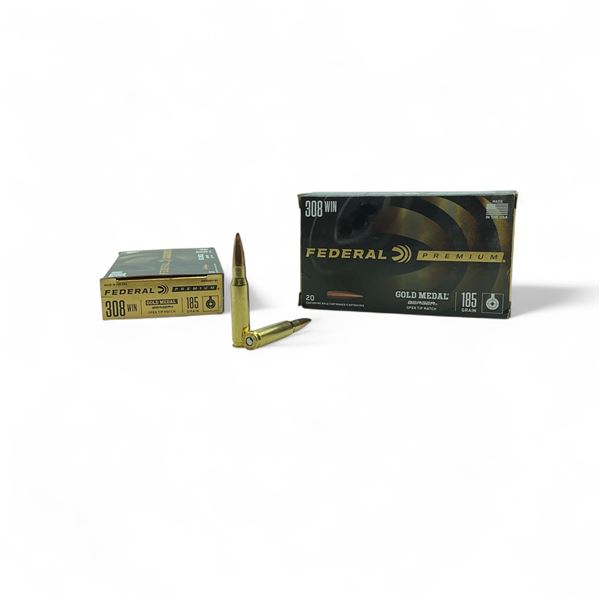 Federal Premium 308 Win, 185 Grain Gold Medal Berger Open Tip Match Ammuition, 40 Rounds