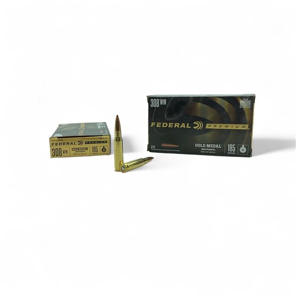 Federal Premium 308 Win, 185 Grain Gold Medal Berger Open Tip Match Ammuition, 40 Rounds