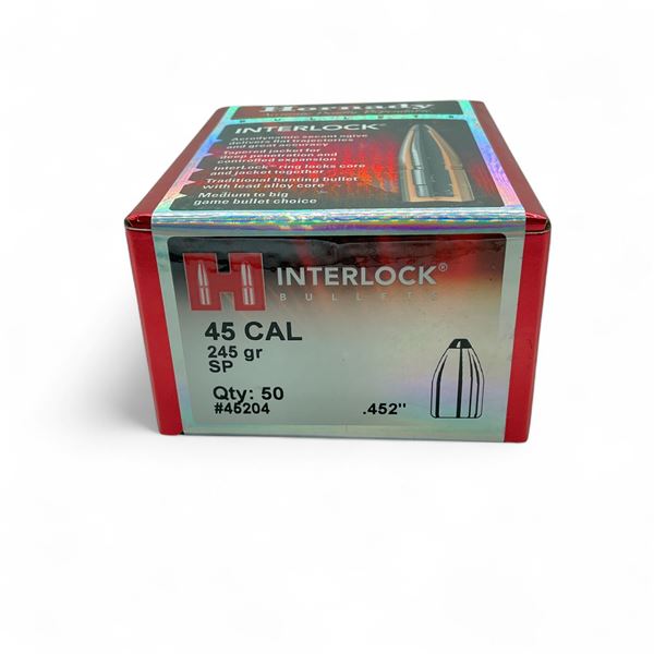 Hornady Interlock 45 Cal (.452") 245 Grain SP Projectile, 50 Quantity