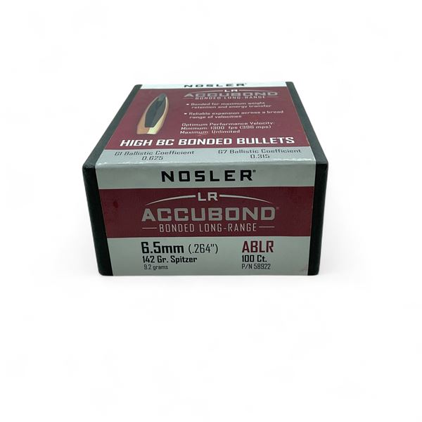 Nosler Accubond Bonded Long Range 6.5mm (.264") 142 Grain Spitzer Projectile, 100 Quantity