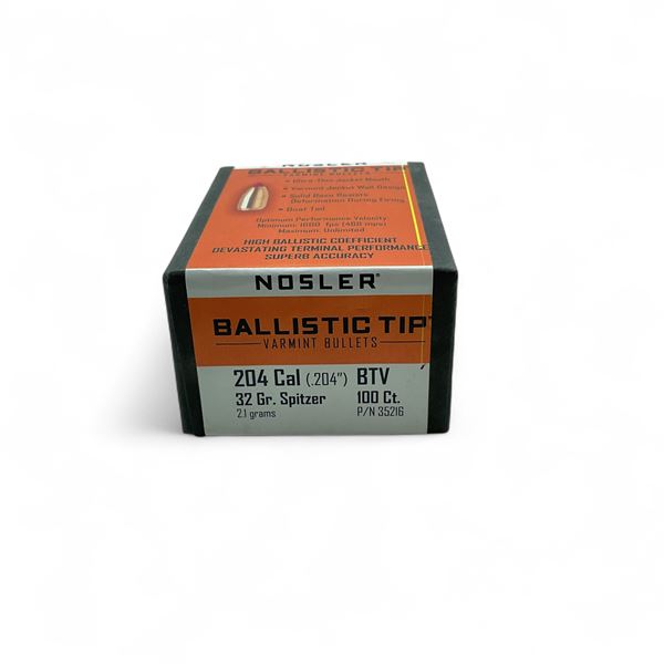 Nosler Ballistic Varmint 204 Cal (.204") 32 Grain Spitzer BTV Projectile, 100 Quantity
