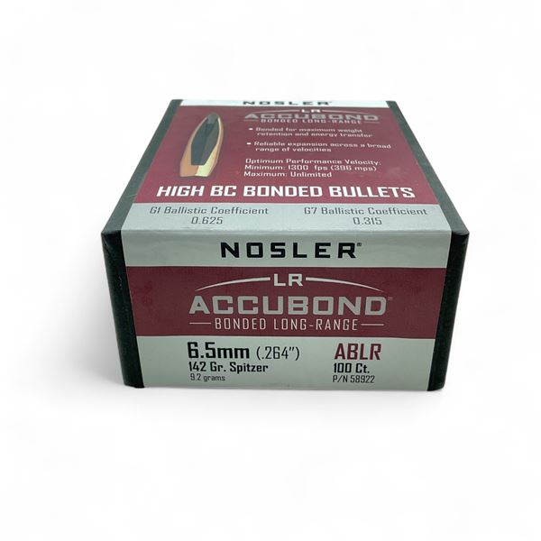 Nosler Accubond Bonded Long Range 6.5mm (.264") 142 Grain Spitzer Projectile, 100 Quantity