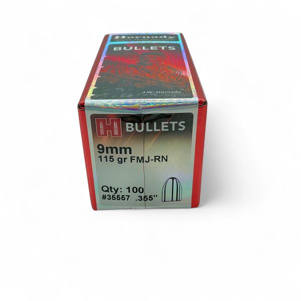 Hornady 9mm (.355") 115 Grain FMJ-RN Projectile, 100 Quantity