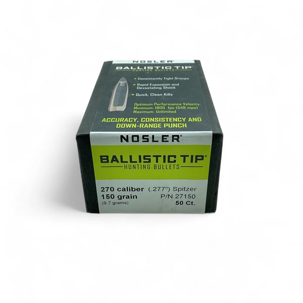 Nosler Ballistic Tip Hunting 270 Cal (.277") 150 Grain Spitzer Projectile, 50 Quantity