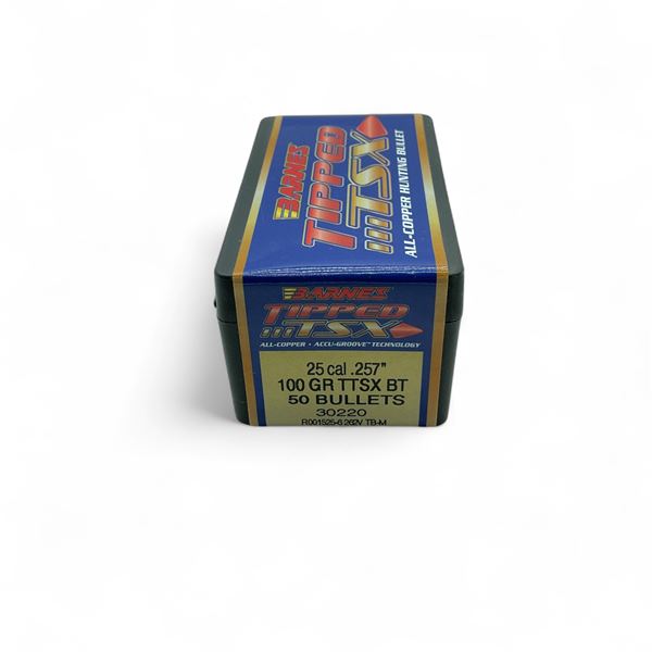 Barnes Tipped TSX 25 Cal (.257") 100 Grain TTSX BT Projectile, 50 Quantity