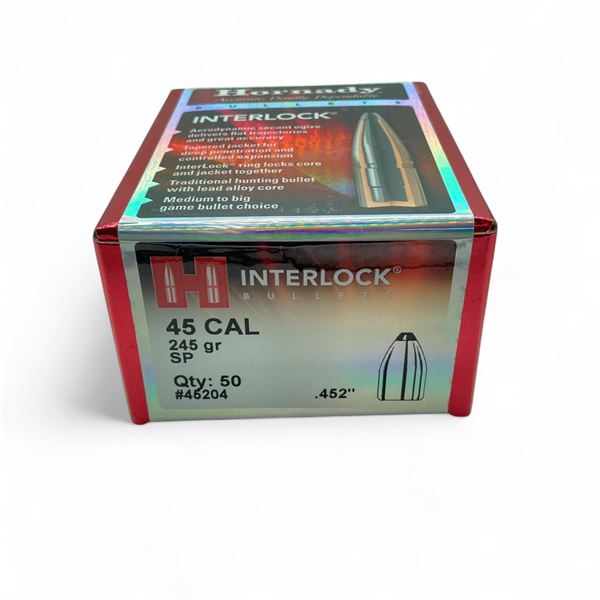 Hornady Interlock 45 Cal (.452") 245 Grain SP Projectile, 50 Quantity