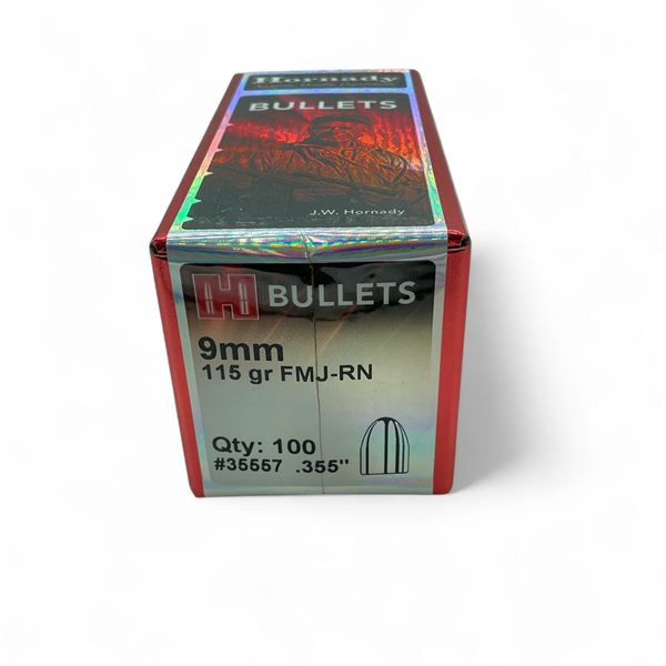 Hornady 9mm (.355") 115 Grain FMJ-RN Projectile, 100 Quantity