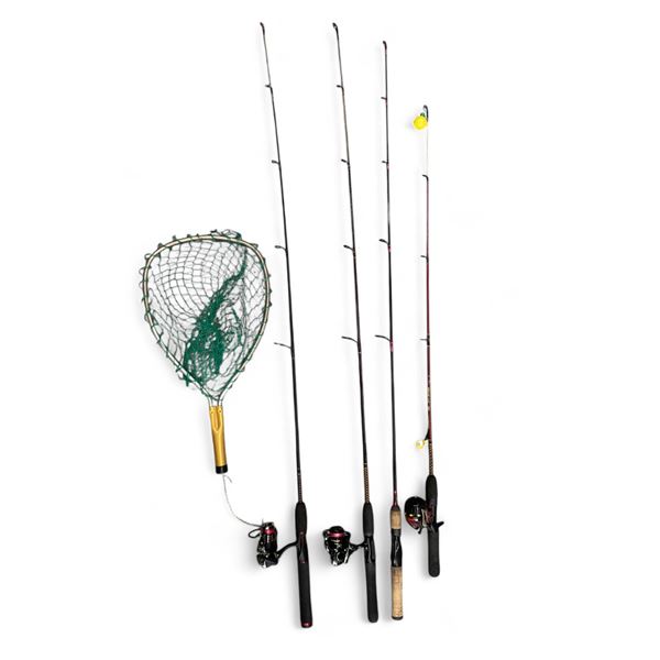 Assorted Fishing Rods x 4 Qty and Small Fishing Net
