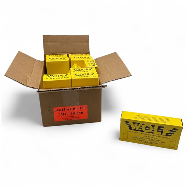 Wolf 45 ACP 230 Grain TMJ Ammunition, 500 Rounds