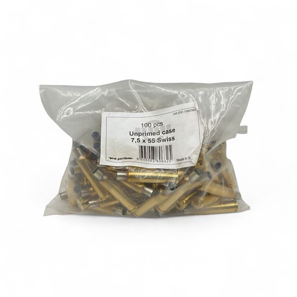 PPU 7.5 X 55 Swiss Brass Casings, 100 Qty in Bag