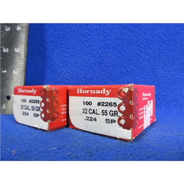 22 Cal. .224" 55gr SP Hornady Bullets - 2 Sealed Boxes of 100