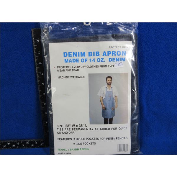 Denim Bib Apron - 28" W x 36" L - New Old Stock