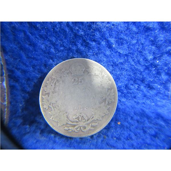 1918 Canadian 25 Cent - George V - .925 Silver - 5.5 Grams