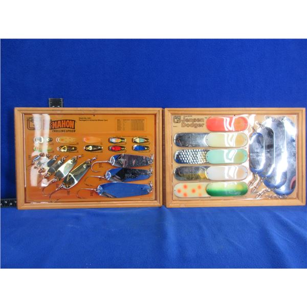 2 Luhr-Jensen Display Boards - Jensen Dodger, McMahon Trolling Spoon