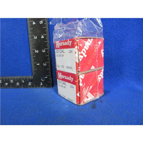 22 Cal. .224" 50gr SP Hornady Bullets - 2 Sealed Boxes of 100