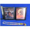 Image 1 : 2 Framed Native American Prints and a Beaded Necklace