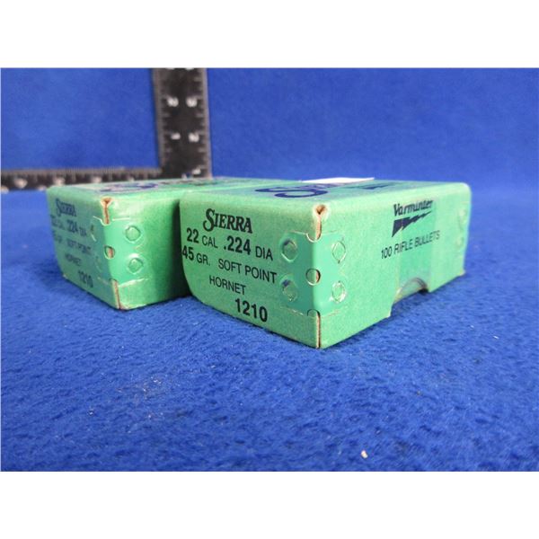 22 Cal. .224" 45gr SP Hornet Sierra Bullets - 2 Sealed Boxes of 100