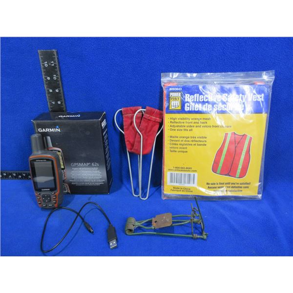 Lot of Misc. - Garmin GPS Map 62S, Safety Vest, Bird Carrier, Gopher Trap