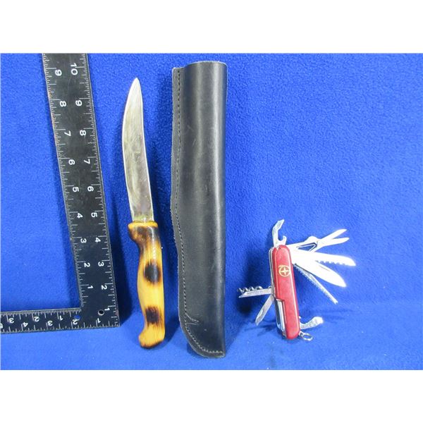 Fixed Blade Knife with Sheath and a Swiss Style Folding Knife