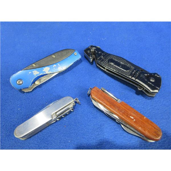 4 Folding Blade Pocket Knives - 2 Swiss Style and 2 Lock Blade