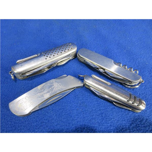 4 Folding Blade Pocket Knives - 3 Swiss Style and 1 Lock Blade