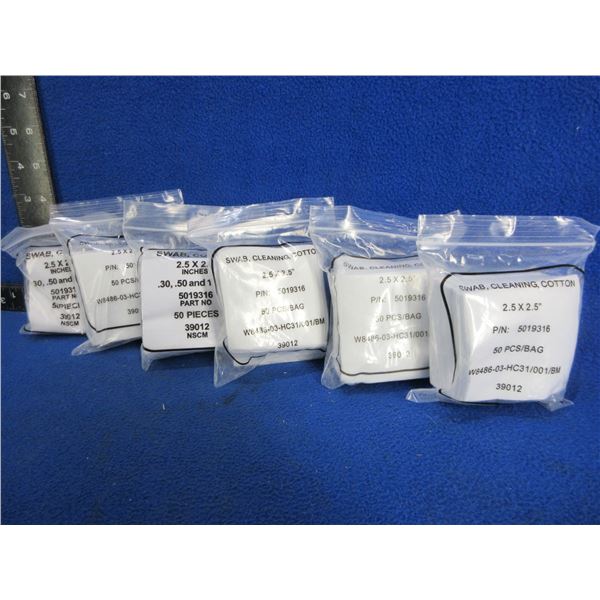 NEW - Cotton Swabs - 2.5" x 2.5" - 6 Packs of 50