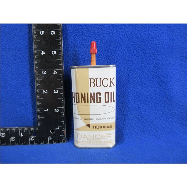 Vintage Buck Honing Oil Collector Tin - 3 oz Tin Approx. 1/2 Full