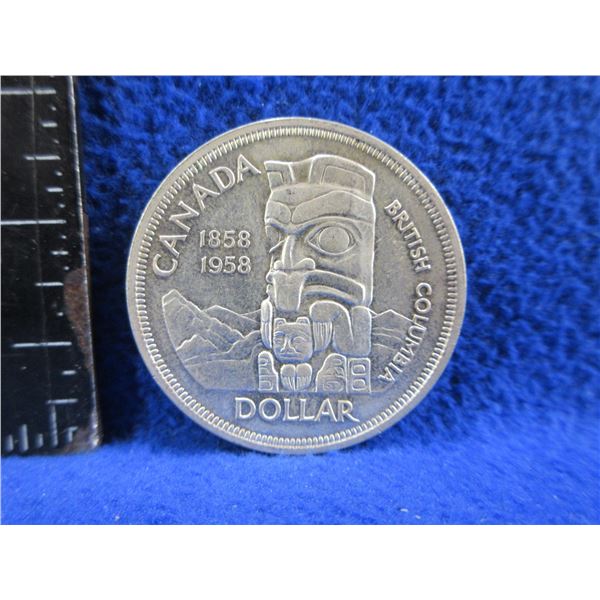 Canada 1858-1958 One Dollar Coin - .800 Silver - Elizabeth II (British Columbia)