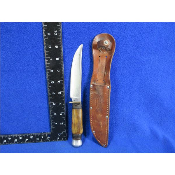 Mibro 808 Solingen Fixed Blade Knife w/ Stag Handle & Leather Sheath