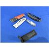 Image 1 : 4 Folding Pocket Knives - 3 are Lock Blade, 1 is Swiss Style w/ Sheath