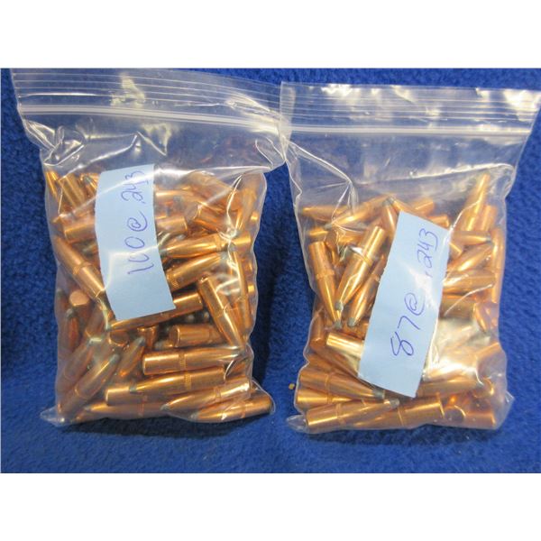 6MM .243" 100gr SP Bullets - Bag of 100, Bag of 87
