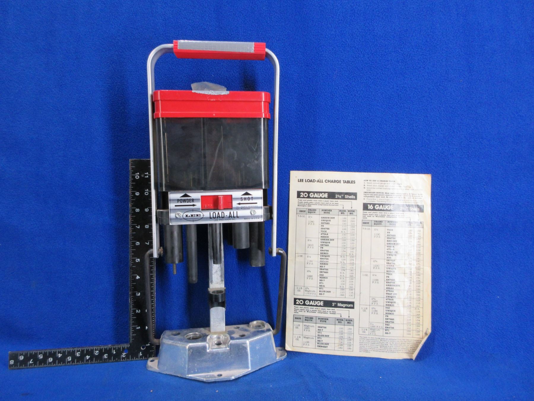 16 Gauge Lee Load-All Shotshell Reloading Press w/ Charge Table Chart