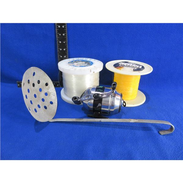 Dupont 40 lb & Cabela's 2 lb Test Bulk Line, Mudville Catmaster Reel & Ice Scoop