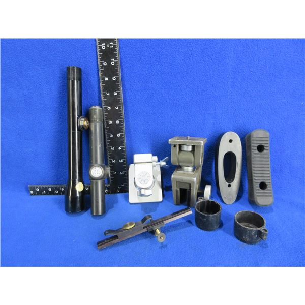 Lot of Misc. - Scope Parts, Camera Mounts, Lens Covers, Butt Pad, Spacer, Etc.