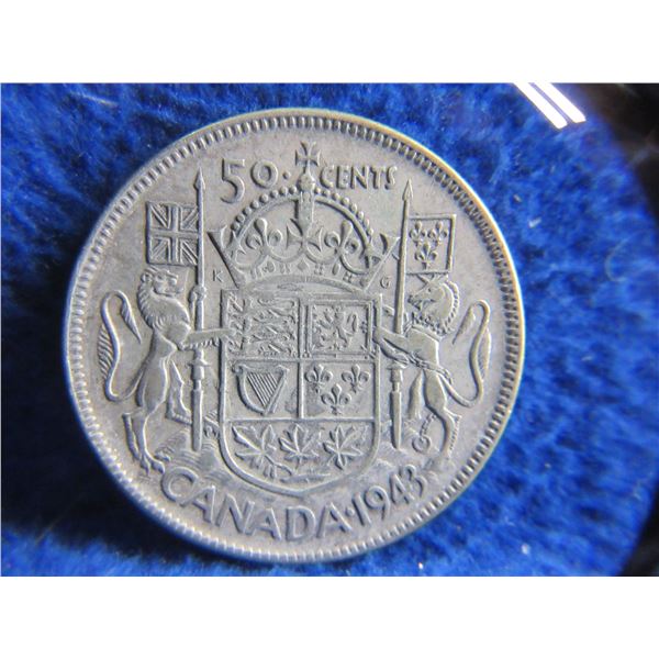 1943 Canadian 50 Cent Coin "George VI" - .800 Silver