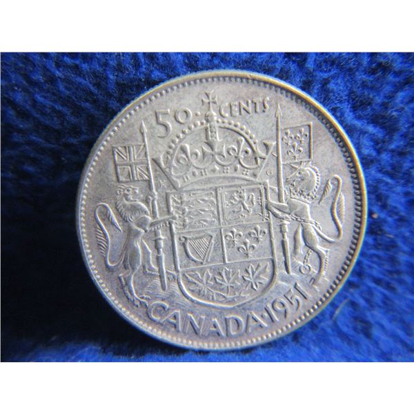 1951 Canadian 50 Cent Coin "George VI" - .800 Silver