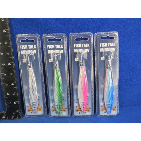 NEW - 4 Fish Talk Minnow Lures - Assorted Colors, 100g & 130g