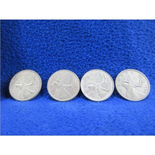 4 Canadian 25 Cent Coins - .800 Silver - 1946, 1958, 1961, 1965