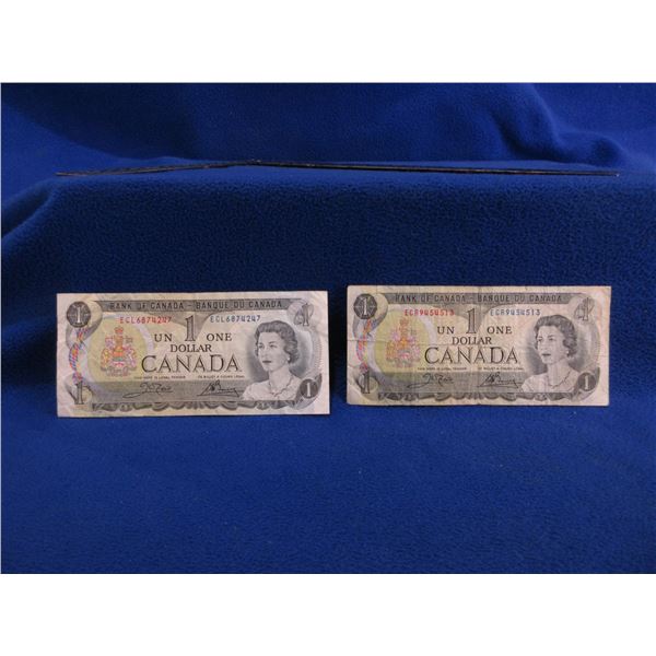 2 Canadian One Dollar Bills - 1973 x 2