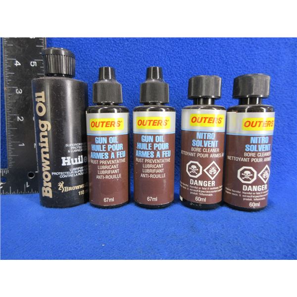 1 Browning Gun Oil, 2 Outers Gun Oil, 2 Outers Nitro Solvent - PICK UP ONLY
