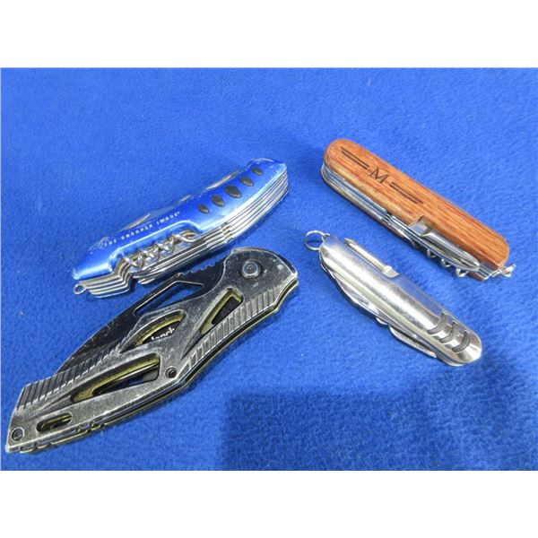 4 Folding Blade Pocket Knives - 3 Swiss Style, 1 Lock Blade