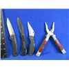 Image 1 : 3 Folding Blade Lock Knives & Multi-Tool Pliers - Blade Tip Broken on 1 Knife