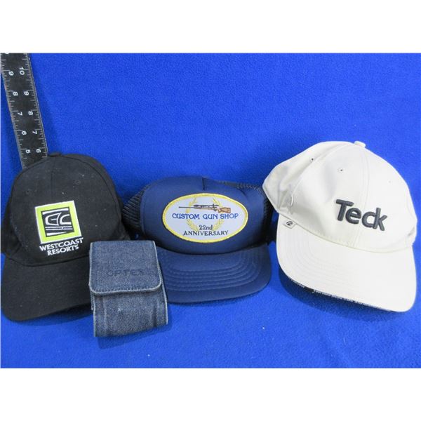 3 Ball Caps & Optex Pouch - Custom Gun Shop, Teck & West Coast Resorts