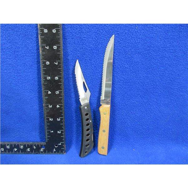 Outdoor Canada Folding Lock Blade Clip Knife & a Steak Knife