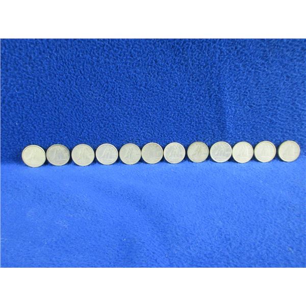 12 Canadian 10 Cent Coins - .800 Silver - Ranging 1952 - 1962